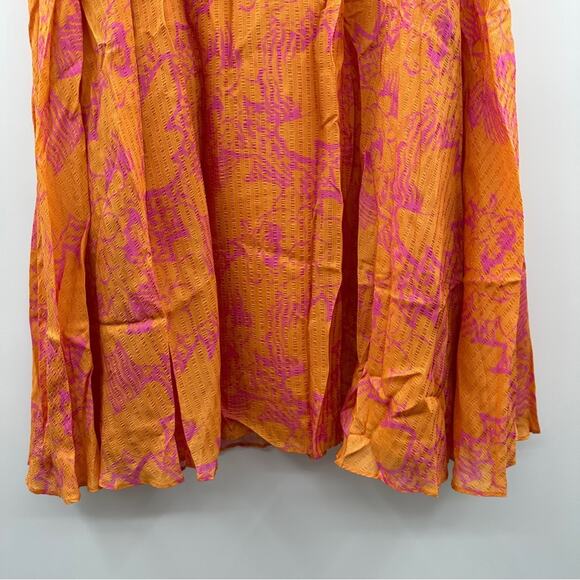 Tanya Taylor Jeana‎ Floral Pleated Midi Skirt in Ikat Flower Orange Sz 12 - Picture 4 of 9